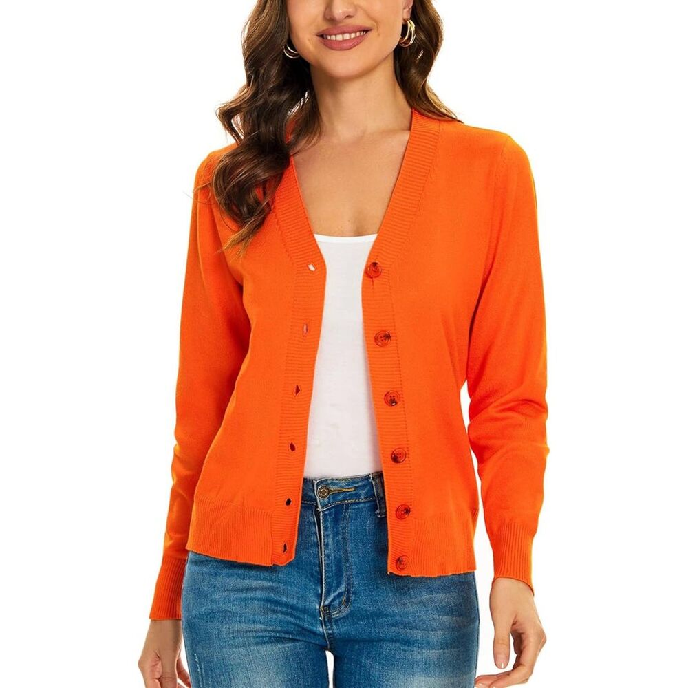 V Neck Button Down Long Sleeve Cardigan Sweater, L, 15B-144T001